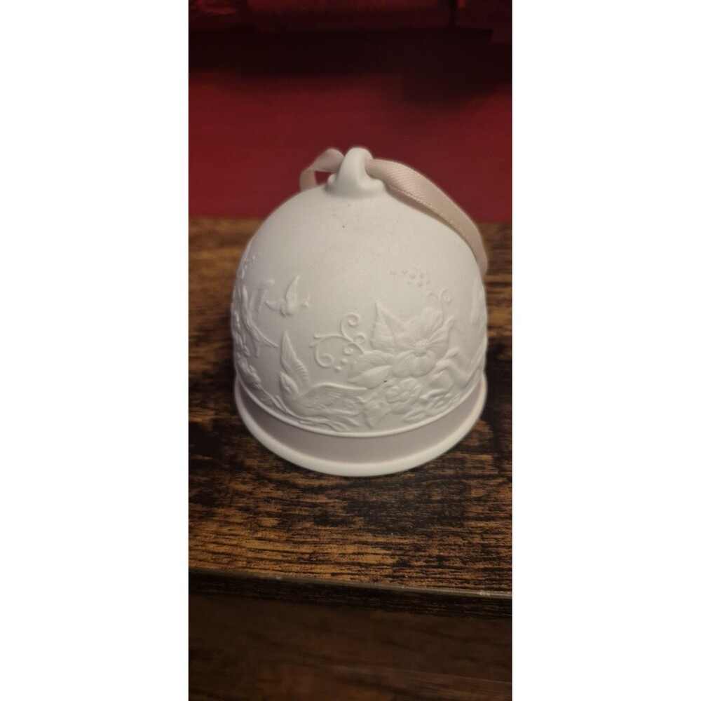 Lladro 1991 Spring Bell Porcelain Ornament Birds Floral Pink Ribbon Matte 7613
